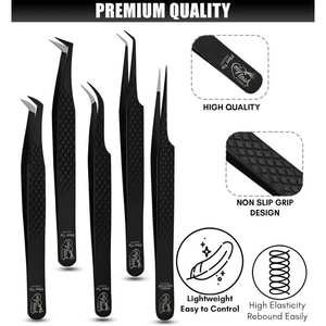 Pinza de extensión de pestañas de fibra negra de venta caliente, pinza de volumen de 90 grados con punta de diamante, herramienta de aislamiento puntiaguda - Product Image 5
