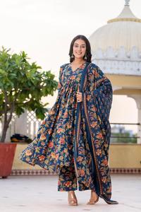 Ensemble Kurti et pantalon ethnique pour femmes, vêtements indiens pour femmes, Kurti en coton imprimé avec pantalon pour un usage décontracté et estival - Product Image 4