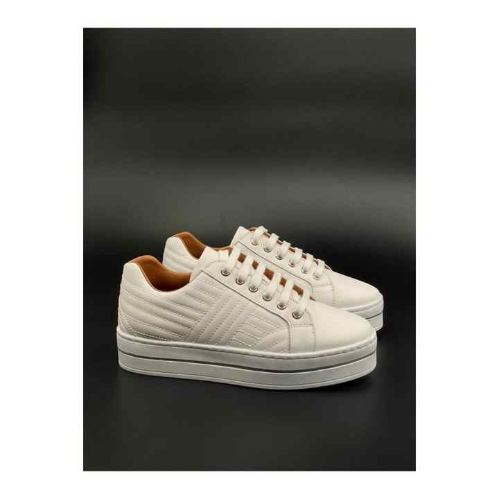 Women's Beige Sneaker Quilted Genuine Leather Sports Shoes