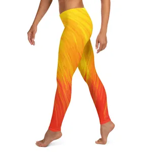 High Waist Elastic Waist Full Length Yoga <b>Leggings</b> Gradient Color Orange Yellow Heat-Transfer Printing Spandex Polyester - Product Image 1