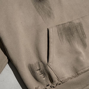 Meilleur prix Streetwear French Terry Cotton Washed Distressed Hoodies 100% Cotton Winter Distressed Hoodie - Product Image 5