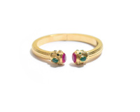 Bracelet ajustable en or plaqué or avec pierres ovales facettées en calcédoine rose vif et onyx vert, cadeau classique d'anniversaire pour elle