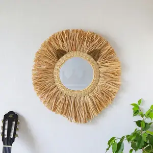 Eco-friendly natural seagrass wall hanging mirror with lion head frame handmade from Vietnam