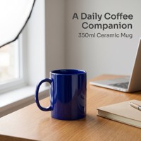 Mug à café en céramique avec logo personnalisé, 350 ml, bleu saphir brillant, avec poignée, pour les boissons de bureau et les cadeaux promotionnels