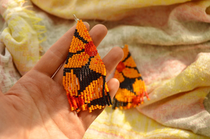 Pendientes florales, Pendientes únicos, Pendientes colgantes con flecos, Pendientes con cuentas, Pendientes bohemios - Product Image 2