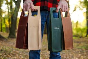 กระเป๋าใส่ไวน์ของขวัญสำหรับเขากระเป๋าหนังแคดดี้หัตถกรรมมือแขนอุปกรณ์เสริมที่วางขวด LEB-0002B - Product Image 5