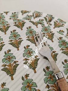 Modern Reversible <b>Blue</b> <b>Placemats</b> Hand Block Print Floral Design Frill Edge Reusable Disposable Dining Table Decor for Home - Product Image 3