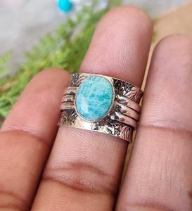 Joyería para mujer, anillo de plata estilo bohemio, joyería de plata de ley 925, Larimar piedra preciosa, tendencia, anillo hecho a mano, regalo para el amor - Product Image 3