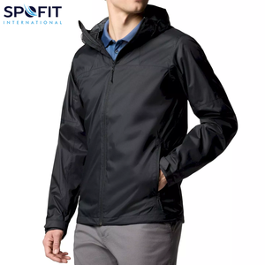 Chaqueta de lluvia Bomber ligera transpirable con capucha para hombres impermeable al aire libre a prueba de viento con puños ajustables diseño empacable - Product Image 2