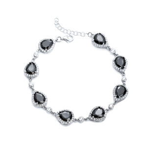 Poire Goutte Forme Noir CZ Pierre Argent Pierreux Charme Bracelet Fabriqué À La Main Sterling Fine Bijoux En Gros Bijoux - Product Image 1
