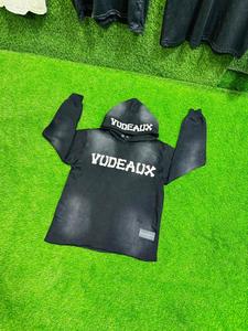 Sweat-shirt à capuche pour hommes avec patchs personnalisés lourds brodés délavés à l'acide Vintage - Product Image 2