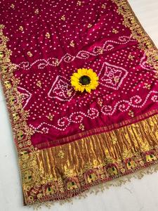 New Soft Gajji Silk Women's Adult Saree with Bandhej <b>Gota</b> Pati Hand Work Fancy Designs From India - Product Image 3