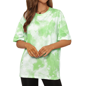 Casual <b>Tie</b>-Dye Printed Jersey Knitted 100% Poly T-Shirt with Custom Logo for Women Short Sleeves Crew Neck From Pakistan - Product Image 1
