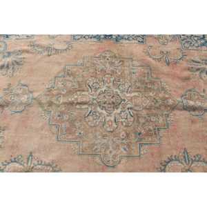 พรมตุรกีขนาดใหญ่ 6.3x8.9 ฟุต พรมวินเทจ พรมขนสัตว์สีน้ำเงิน - Product Image 5