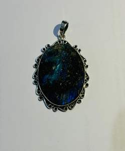 Indian Handmade 925 Sterling Silver <b>Pendant</b> with Natural <b>Labradorite</b> Gemstone Women Party Wear - Product Image 1