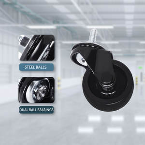 All Black 1.5\" Hard <b>Caster</b> <b>Wheel</b> with 1/4\" Threaded Steel Stem Made of Steel and Polypropylene - Product Image 4