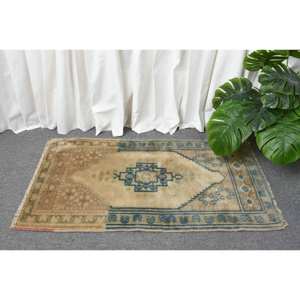 Clásico Beige azul 1,7X3 pies Alfombra de lana hecha a mano 3D diseño de retazos turcos para adolescentes sala de estar o dormitorio con respaldo de látex - Product Image 2