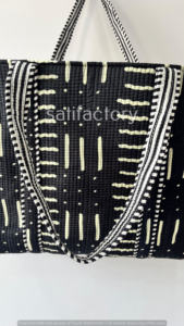 กระเป๋าโท้ทผ้าฝ้ายทำมือจากอินเดีย ลายชนเผ่าพื้นเมือง สีดำขาว ขนาดใหญ่ จุของได้เยอะ เป็นมิตรกับสิ่งแวดล้อม ทันสมัย เปิดโล่ง ดีไซน์เรียบง่าย เหมาะสำหรับทุกโอกาส - Product Image 2