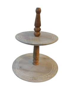 Nouveau Style arabe en relief en bois et métal supports à gâteaux piédestal plateau à Dessert serveur à chocolat fabriqué en bois de manguier et métal en laiton - Product Image 6