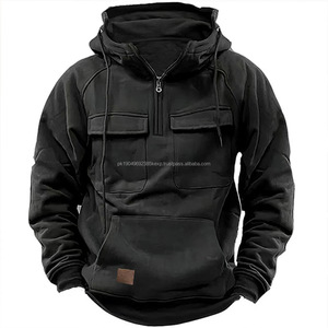 Autumn-Winter Men's Hooded <b>Hoodie</b> 100% Polyester Solid Color Coat European <b>American</b> Youth Sports Multi-Pocket Style - Product Image 3