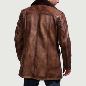 <b>Men's</b> Cinnamon Distressed Leather Fur <b>Coat</b> - Product Image 5