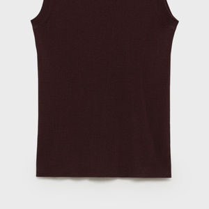 Camiseta sin mangas acanalada de algodón chocolate personalizable, transpirable, ecológica, de punto, cuello Halter, informal, Tallas grandes - Product Image 3