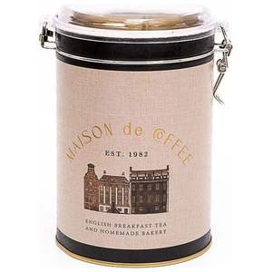 Diseño de textura de lino inspirado en café vintage Caja de metal redonda de Ø 105x150mm con cierre de alambre de capacidad de 1,1 L y tapa transparente - Product Image 1