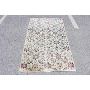 Tapis vintage 3,4x6,3 pieds, tapis turc en laine unie vert rose - Product Image 1