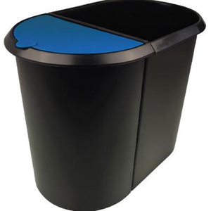 Poubelle Helit Double 27x34.8x44cm 29L en plastique noir avec couvercle bleu 2 compartiments de tri - Product Image 2