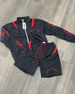 Custom Men Tracksuits <b>Zip</b> up Nylon Jacket and Shorts Jogger Gym Sets Tracksuit Unisex Printing Logo Track Suits - Product Image 2