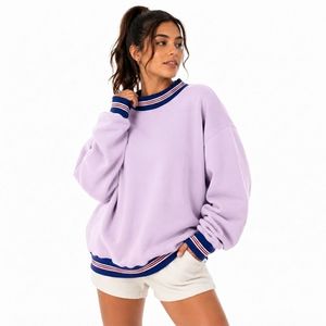 womens burgundy dark red striped rib mock neck oversized sweatshirt long sleeve cozy fleece <b>pullover</b> <b>jumper</b> top - Product Image 2