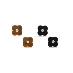 Pendientes de Plata de Ley con Ojo de Tigre y Ónix Negro con Circonita Blanca de 7.72 Quilates - Product Image 2