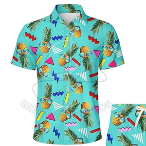 Camiseta informal transpirable ajustada de secado rápido para hombre, pantalones cortos de verano con patrón personalizado, hombros caídos y estampado de hojaldre - Product Image 3