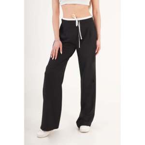 Pantalones de Mujer LUSTRIN Negros con Doble Cintura Elástica de Poliéster y Elastano, Pantalones de Cintura Alta para Oficina y Uso Casual - Product Image 4