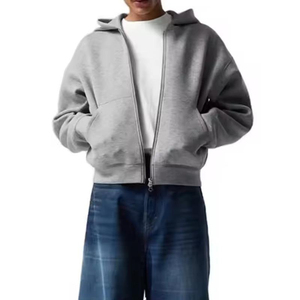 Sweat à capuche en coton biologique avec fermeture éclair pour hommes, sweat-shirt à capuche en polaire, couleur unie, couleur unie, poids lourd - Product Image 3