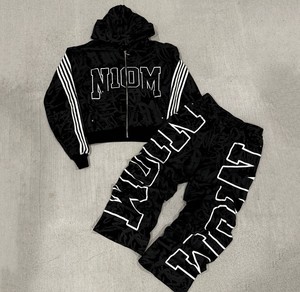 กางเกงวอร์มทรงตรงมีฮู้ดแบบมีซิปขนาดใหญ่แนวสตรีทพิมพ์โลโก้ตัวอักษร - Product Image 1