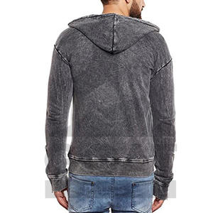 Sweat à capuche pour homme en coton mélangé respirant, style streetwear, vintage, délavé à l'acide, fermeture éclair, poids lourd, vente en gros, personnalisable - Product Image 4