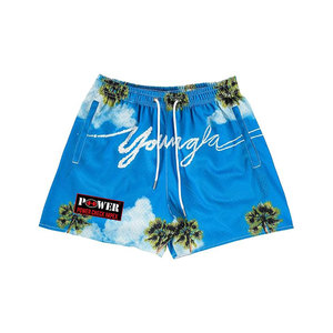 Vente en gros de shorts de gymnastique avec logo personnalisé shorts de sueur pour hommes en maille double couche d'entraînement en polyester tissé gaufré - Product Image 3