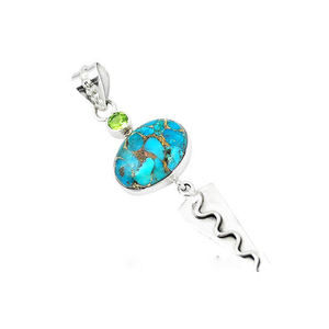Vente en gros de pendentif en argent sterling 925 bleu cuivre turquoise pierre précieuse fait à la main style vintage bohème serpent fournisseur de pendentif - Product Image 1