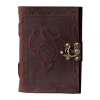 Diario de cuero genuino 100% en relieve de dragón Vintage con latón antiguo C-Lock cuaderno de escritura hecho a mano en blanco Páginas Blancas diario