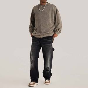 Autumn Winter Long Sleeve Drop Shoulder Sweatshirts Vintage Round Collar Drop Shoulder Crew Neck Basics Sweatshirts for Men's - Product Image 4