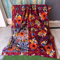 Bhawana Handicrafts Couvre-lit Suzani en coton brodé floral antique, patchwork brodé à la main, pour lit double