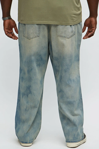 Jeans en denim bleu délavé, taille mi-haute, coupe droite et ample pour hommes - Product Image 6