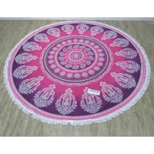 Serviette de plage ronde imprimée à motif hautement absorbant Serviette de plage brodée en coton indien à séchage rapide personnalisé - Product Image 5