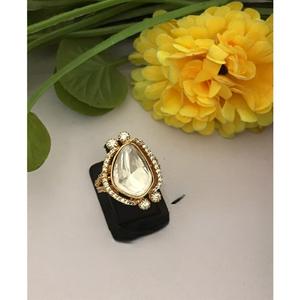 Bague élégante réglable Kundan véritable plaquée or de haute qualité exclusive pour la fonction et la collection de vêtements de mariage pour les femmes - Product Image 1