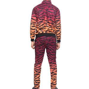 Chándal de algodón 100% de primera calidad para hombre, estilo Rottery Cheetah con cuello con capucha, cremallera a rayas, chándal de 2 piezas OEM con patrón sólido - Product Image 3