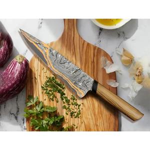 Cuchillo de Cocina de Lujo Hecho a Mano con Hoja de Cobre y Damasco, Cuchillo de Chef con Mango Turquesa para Aniversario, Regalo de Navidad con Funda - Product Image 3