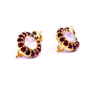 Traditionnel 14k or fait à la main fête porter grenat pierres précieuses Unique femmes élégantes portent des boucles d'oreilles en pierre de lune - Product Image 5