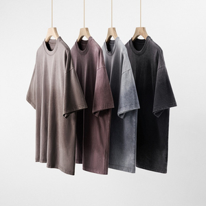 Custom Men's 100% Cotton Crew Neck Heavyweight Acid Wash <b>Tshirt</b> Distressed Vintage T Shirt with French Terry Knitted Fabric - Product Image 4