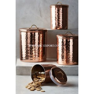 Ensemble de 2 récipients de stockage de thé et de café de cuisine en cuivre poli martelé fantaisie moderne Top vente forme ronde pots en étain étanches à l'air - Product Image 1